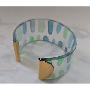 Color By Amber Resin Cuff Bangle Bracelet Blue Green Gold Tone Accent